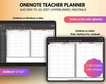 OneNote Teacher Planner Aug 2026 - Jul 2027, Weekly Lesson Planner, Dated Teacher Academic Planner, School Planner Surface Pro, Windows, Mac