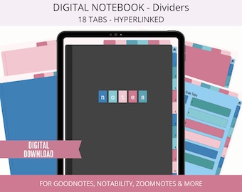 Digital Notebook Goodnotes, Digital Notebook Tabs, Notebook for iPad, Hyperlinked Tablet Notebook Dividers, Simple Notebook