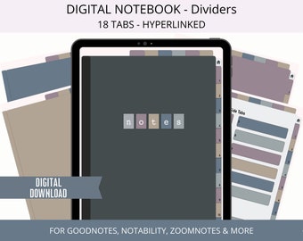 Cuaderno digital Goodnotes, pestañas para cuaderno digital, cuaderno para iPad, separadores para cuadernos con hipervínculos, cuaderno simple, pestañas neutrales