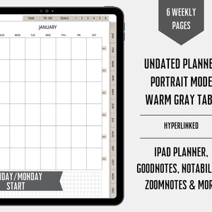 Undated Digital Planner Goodnotes, iPad Planner, Notability Planner, Portrait Digital Planner Hyperlinked, Monthly Weekly Planner, Vertical
