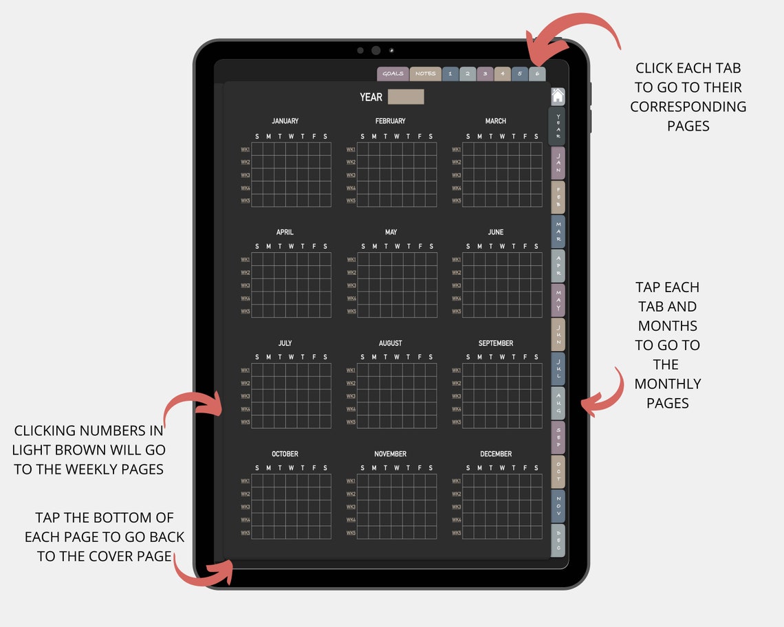 Dark Mode Digital Planner Undated, Goodnotes Planner, iPad Planner ...