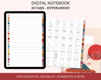 Digital Notebook 20 Tabs, Digital Notebook for iPad, Hyperlinked Tablet Notebook, Digital Student Notebook, Notebook Templates