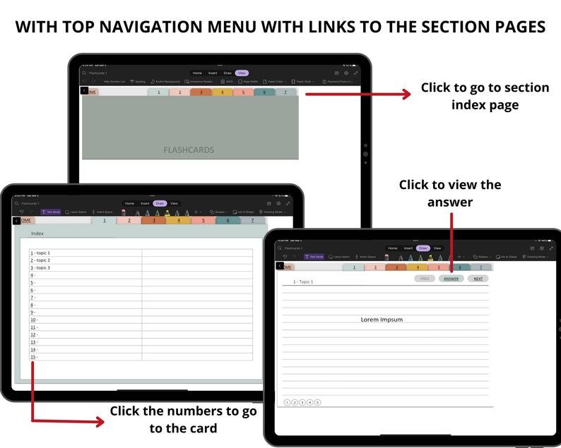 Onenote Flash Cards Template, Onenote Digital Flashcards, Onenote