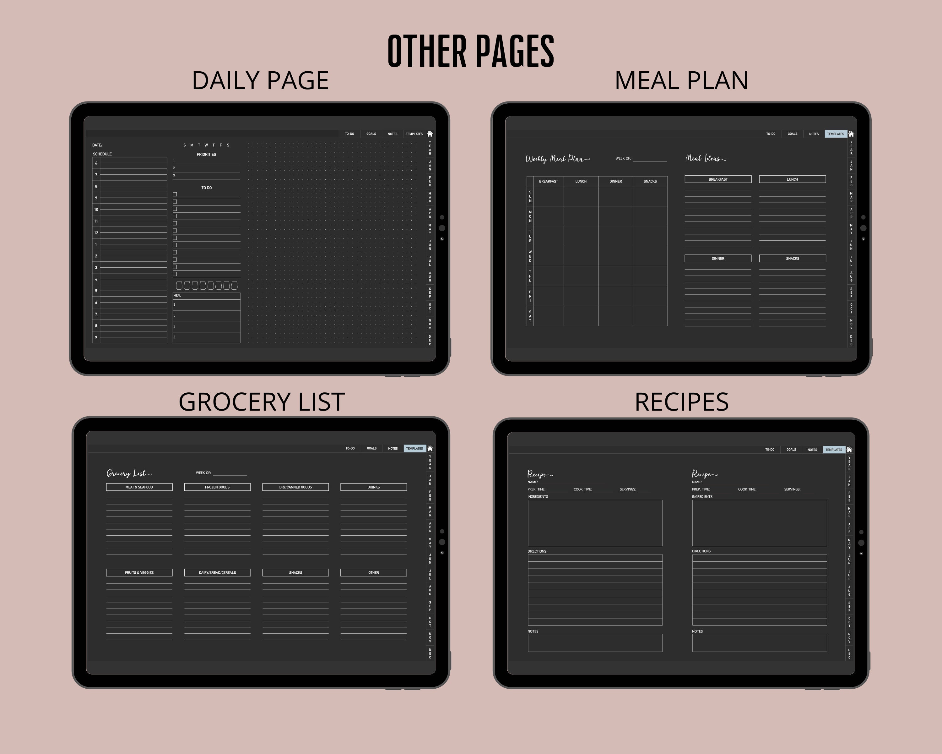 Dark Mode Digital Planner Undated, Goodnotes Planner, iPad Planner ...