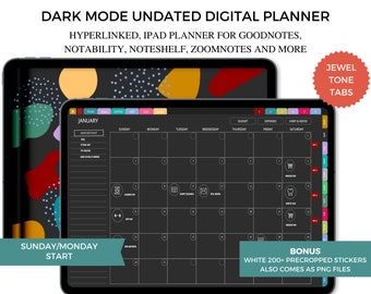 Digital Planner Undated Dark Mode, Goodnotes Planner, iPad Planner, Notability Planner, Black Digital Daily Planner, Undated Weekly Planner