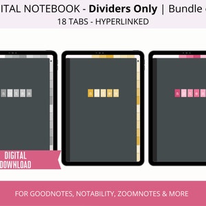 Digital Notebook Tabs Only, Digital Notebook Bundle Dividers, Notebook for iPad, Hyperlinked Tablet Notebook Dividers, Goodnotes Templates