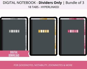Alleen digitale notebooktabs, digitale notebookbundelverdelers, notitieboekje voor iPad, gelinkte tablet-notebookverdelers, Goodnotes-sjablonen
