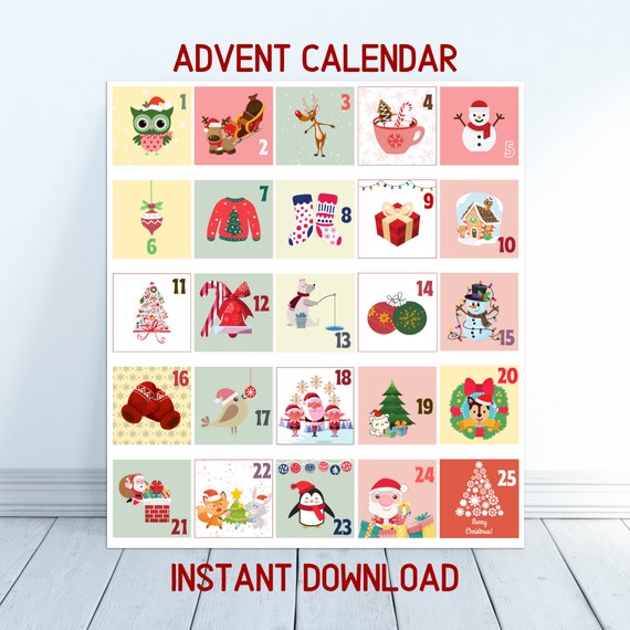 Advent Calendar Printable for Kids Christmas Tags Print and