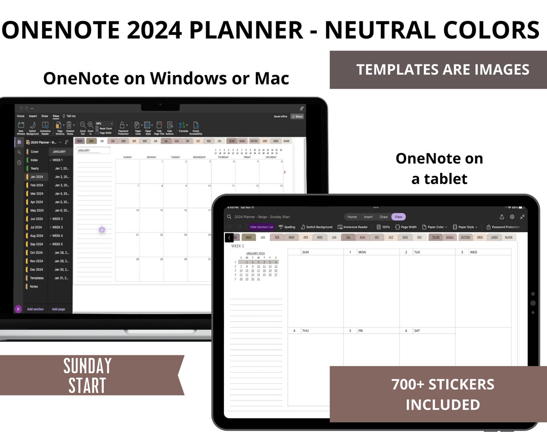 2024 Onenote Planner Template for Surface Pro, Ipad, Mac, Digital