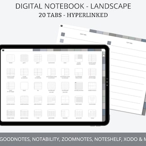 Digital Notebook GoodNotes, Digital Notebook Landscape, Digital Notebook for iPad, 20 Hyperlinked Notebook, Digital Student Notebook