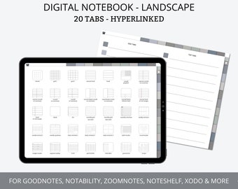 Quaderno digitale GoodNotes, Quaderno digitale orizzontale, Quaderno digitale per iPad, Quaderno con 20 collegamenti ipertestuali, Quaderno digitale per studenti