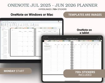 July 2025 to June 2026 OneNote Planner, Digital Midyear Planner, Academic Planner for Surface Pro, OneNote Template iPad, Android, Windows