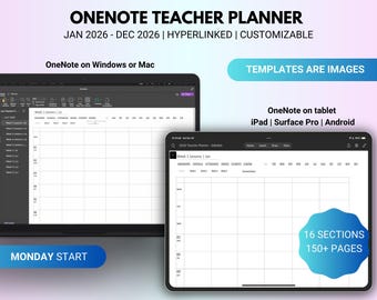 2026 OneNote Teacher Planner January Start, Weekly Lesson, Student Tracker, Simple Customizable Academic Planner, Surface Pro Planner