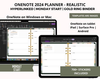 Agenda numérique OneNote 2024, Agenda numérique Surface Pro, Modèle de productivité, Agenda quotidien pour Windows, iPad, Mac, tablettes Android
