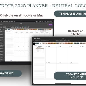 Plantilla de planificador de OneNote 2025 para Surface Pro, iPad, Mac, diario digital, cuaderno digital de Windows, planificador diario de OneNote, planificador 2025