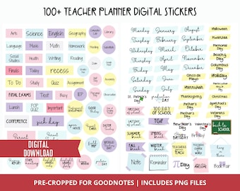 Adesivi per pianificatori digitali per insegnanti, adesivi per pianificatori accademici, adesivi per goodnotes, adesivi per pianificatori precroppati, adesivi PNG per pianificatori per insegnanti