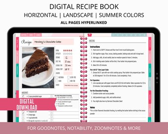 Digital Recipe Book Goodnotes, Digital Recipe Planner, Hyperlinked iPad Planner, Horizontal Recipe Book, Landscape Recipe Journal