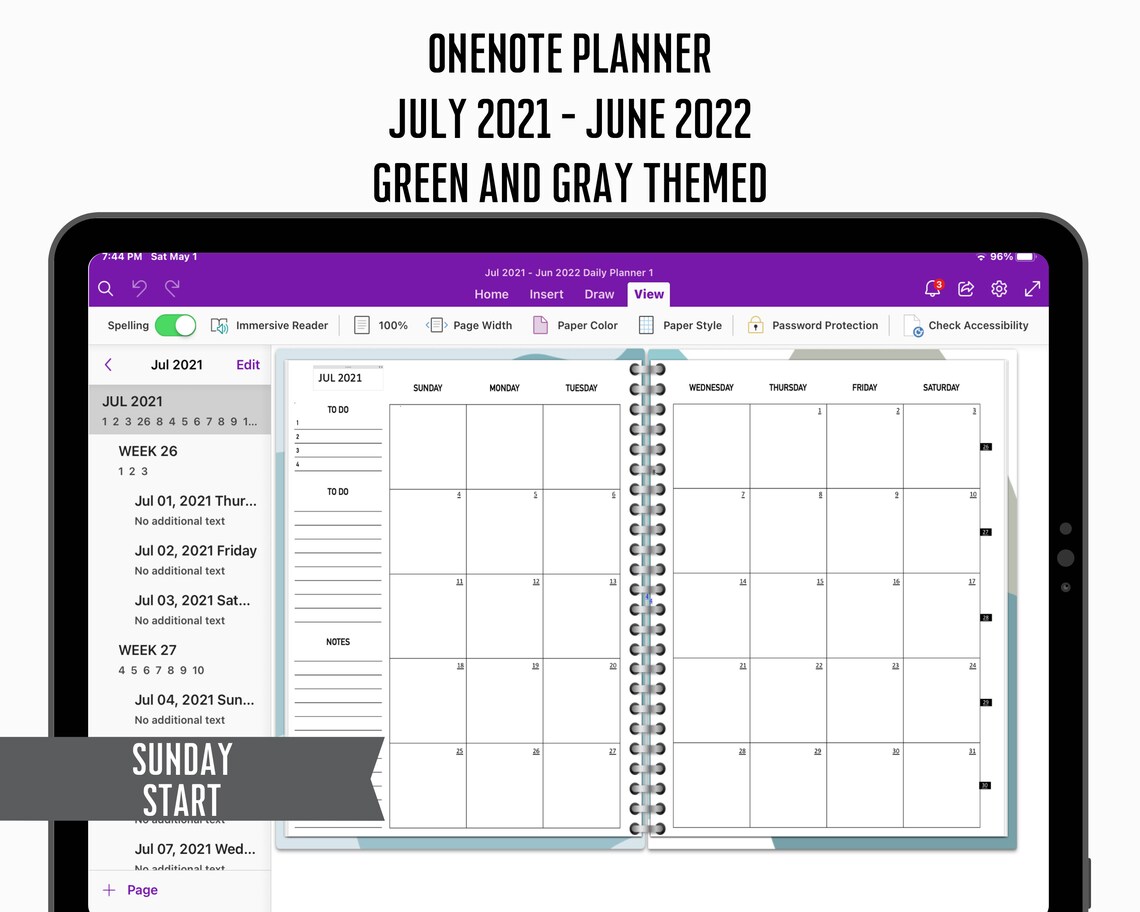 OneNote Digital Planner July 2021 June 2022 OneNote Planner | Etsy