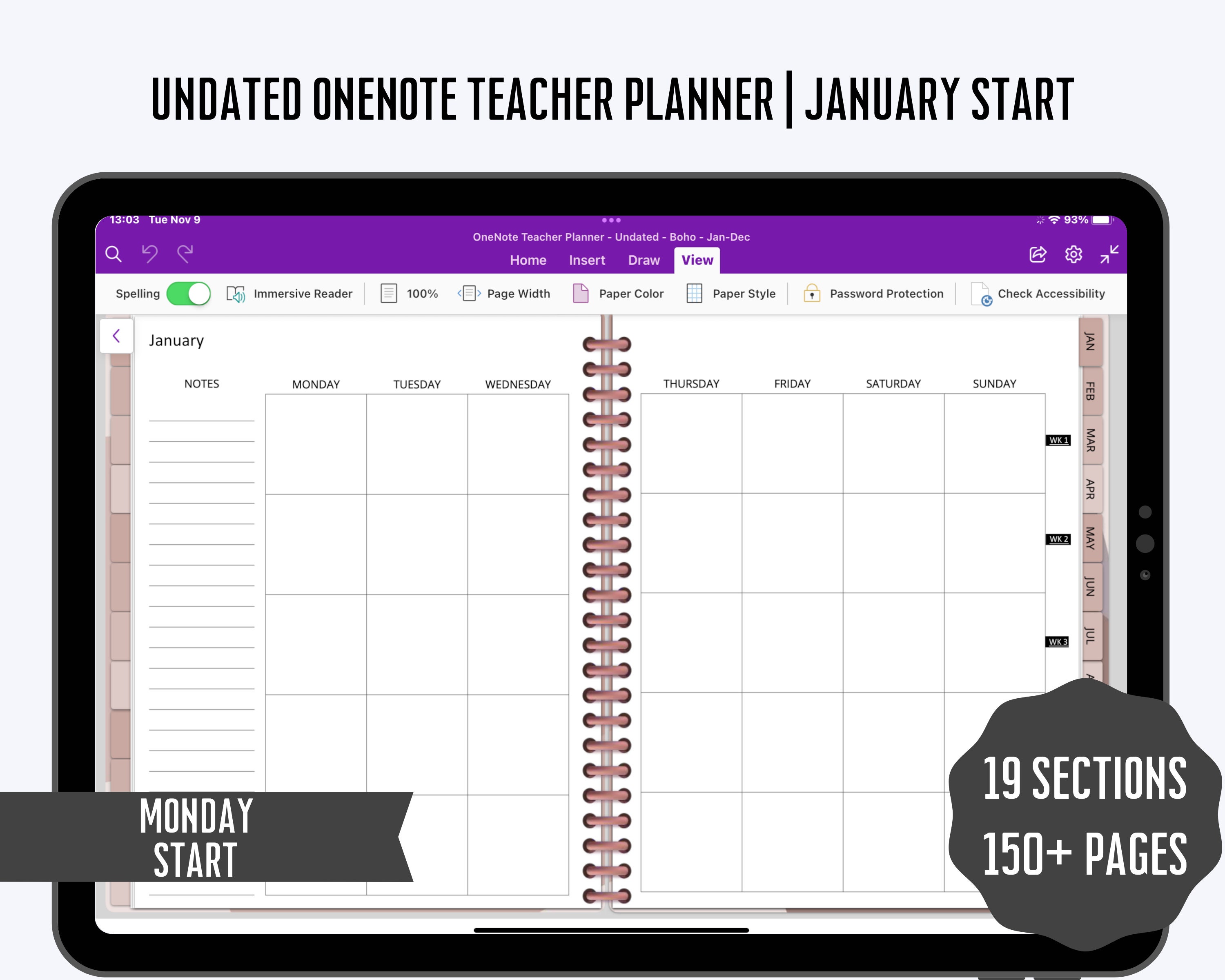Onenote Teacher Planner Weekly Lesson Planner Undated Etsy