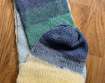 Machine knitted reversible hat & scarf