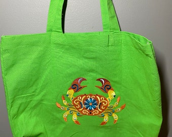 Embroidered Crab Tote Bag