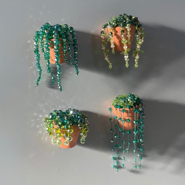 Imán de nevera con forma de planta con cuentas, imanes de terracota para plantas en maceta, atrapasol de cristal, decoración para nevera hecha a mano, mini imanes de plantas para nevera.