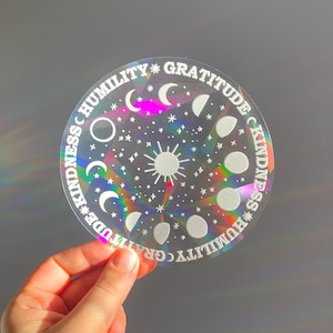 Mondphasen Suncatcher Aufkleber Fenster Aufkleber Regenbogen Maker, Freundlichkeit Dankbarkeit Demut Sun Catcher Aufkleber, himmlischer Prismatic Aufkleber