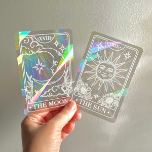 Tarot Card Suncatcher Sticker, The Sun and The Moon Sun Catcher Sticker, Celestial Rainbow Maker, Witchy Decor Light Catcher, Window Clings