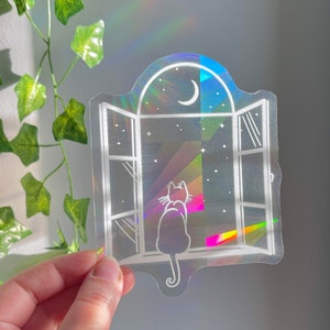 Cat Suncatcher Sticker, Window Sun Catcher Sticker, Cat on Window Ledge Window Decal, Rainbow Maker Light Catcher, Cat Lover Gift