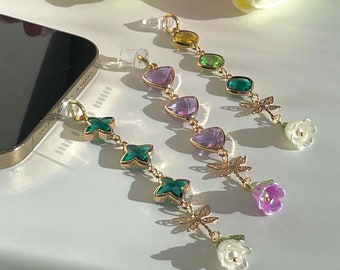 Phone Charm Suncatcher Mobile Anti Dust Plug Charm, Dragonfly and Lily Phone Sun Catcher Charms, Flower Cell Phone Chain, Cute Phone Charm