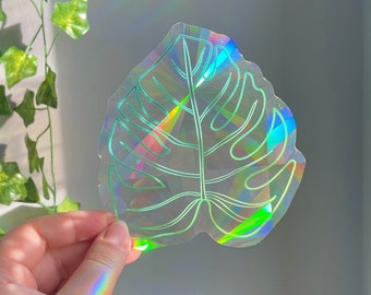 Monstera Leaf Suncatcher Sticker Window Decal, Greenhouse Sticker Rainbow Maker Rainbow Window Film Sun Catcher Sticker Tropical Plant Decal
