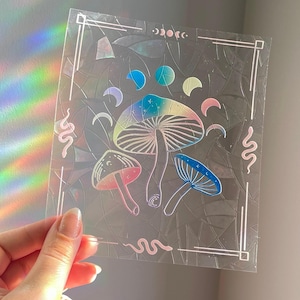 Mushroom Suncatcher Sticker: Celestial Window Cling Decal