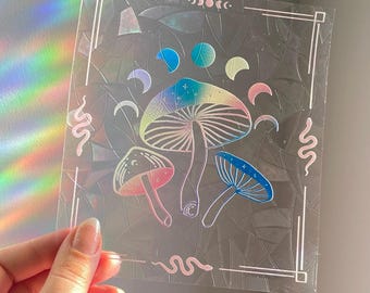 Mushroom Suncatcher Sticker for Window, Celestial Sun Catcher Sticker Window Cling Decal, Moon Phase Light Catcher Window Sticker