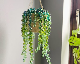 Apanhador de Sol de Plantas com Contas, Enfeite de Janela para Suculentas com Cristais e Contas