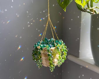 Forever Plant Beaded Plant Sun Catcher Beaded Hanging Plant Wire Crystal Plant Decor Forever Succulent Green Suncatcher