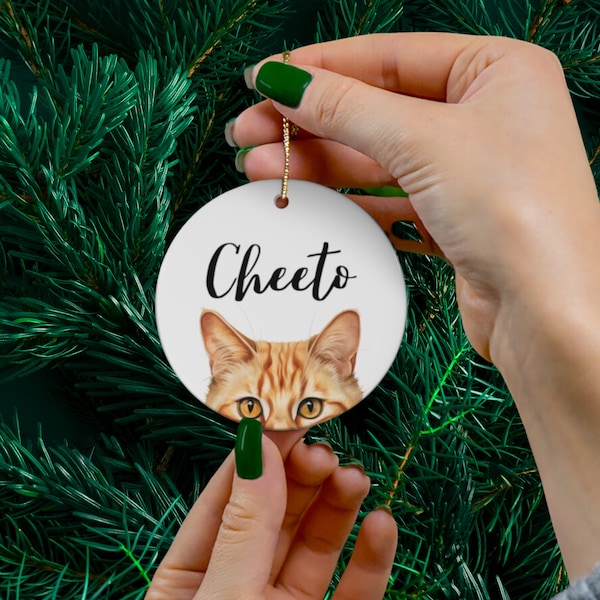 Orange Tabby Cat Ornament, Personalized Tabby Cat Ornament Custom Orange Tabby Cat Christmas Ornament, Christmas Tree Porcelain Cat Ornament