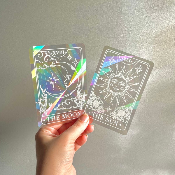 Tarot Card Suncatcher Sticker, The Sun and The Moon Sun Catcher Sticker, Celestial Rainbow Maker, Witchy Decor Light Catcher, Window Clings