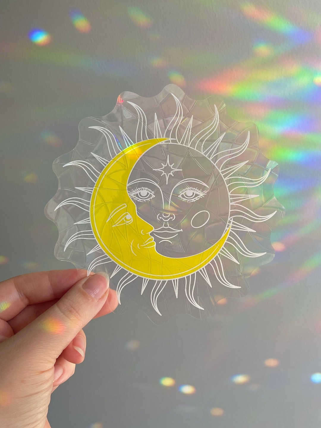 Sun and Moon Suncatcher Sticker: Boho Rainbow Window Decal - Etsy