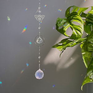 Butterfly Suncatcher, Crystal Sun Catcher Window Decor, Hanging Prism Rainbow Maker, Silver Suncatcher Window Prism Celestial Gift for Her