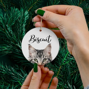 Personalized Gray Tabby Cat Christmas Ornament: Custom Ceramic Keepsake