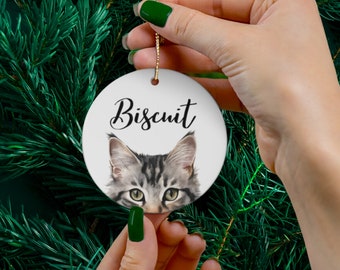 Gray Tabby Cat Ornament, Christmas Tree Gray White Tabby Cat Ornament Personalized, Christmas Tree Gray Cat Ornament, Custom Cat Ornament