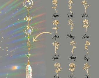 Geboorte bloem gepersonaliseerde Crystal Suncatcher, Angel Aura Quartz Sun Catcher, edelsteen cadeau voor haar, Moederdag cadeau spirituele Home Decor