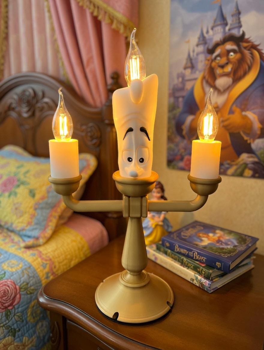 Light up Lumiere Lamp and Cogsworth Working Clock - Beauty and the