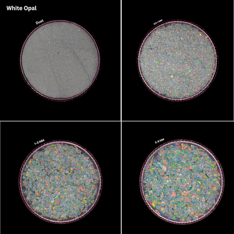 Our crushed White opal is completely prepared by handmade process, it will make your art more beautiful, its fire is very good, it is useful for making rings, woodworking and for resin art inlay and also for other types of workmanship can be used.