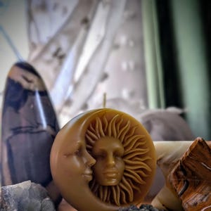 Celestial Sun and Moon Beeswax Candle, Witchy, Y2K, Toxin-Free, Zero-Waste Unscented Candle