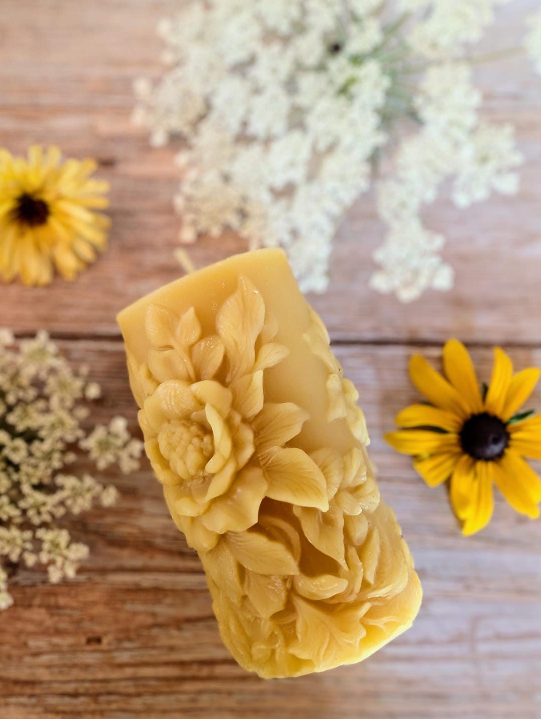 Peony Floral Beeswax Pillar Candle: Toxin-free, Zero-waste - Etsy