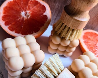 Pastilla de jabón para platos con aroma a pomelo: totalmente natural, con aroma a aceites esenciales, cero residuos.