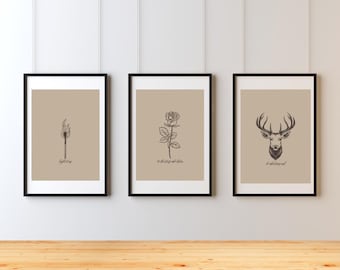 Set of 3 Sarah J. Maas Universe Line Prints – SJM Fantasy Wall Art Bundle