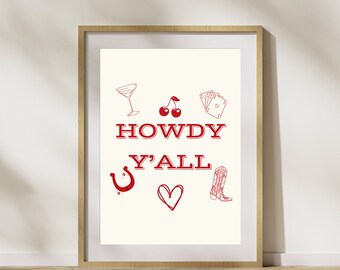 Howdy Y'all Poster | Trendy Wall Art | Western | Vintage | Digital Download