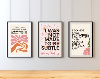 Set of 3 Feminist Prints – Feminist Quote Wall Art Bundle